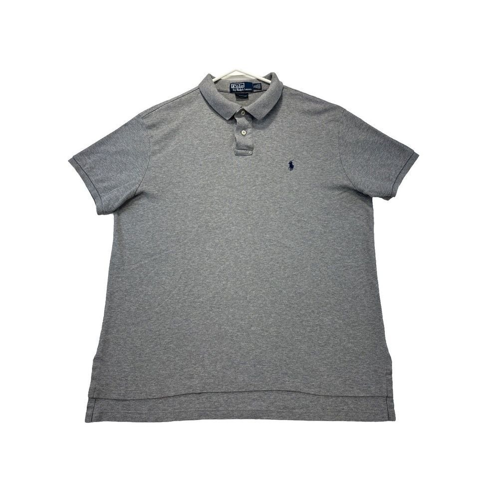 Vintage‎ Ralph Lauren Polo Shirt Mens XL Custom Fit Gray Short Sleeve Y2K Soft